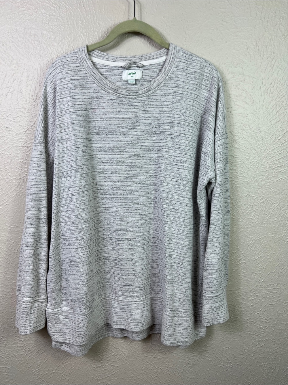 Aerie Gray White Marled Stripe Long Sleeve Popover Lightweight Sweatshirt Medium